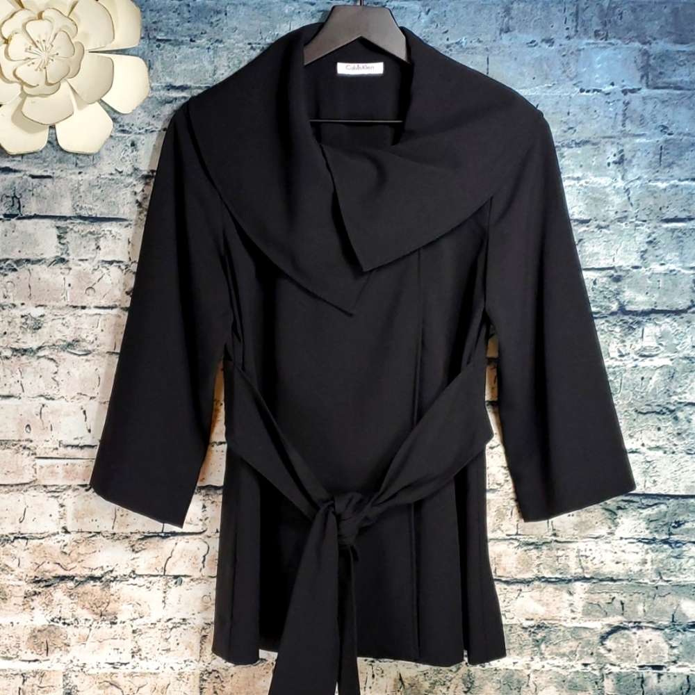 Calvin Klein | Classic Corporate Goth Minmalist Black Belted Jacket Coat